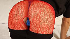 Hayden Ryan in red mesh fishnets.