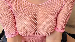 Hailey's Hideaway tits in pink mesh.