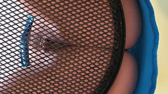 Chelsea Vision shows off her meaty pussy in a mesh chair.